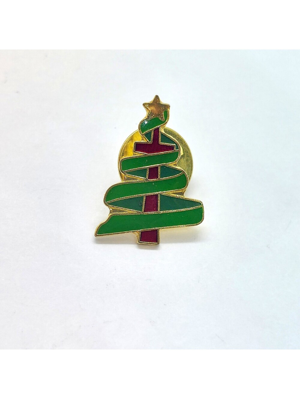 Vintage Christmas Tree Ribbon Enamel Pin Star Topper Holiday Abstract Lapel